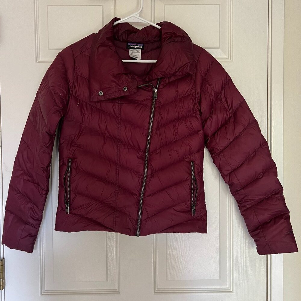 Patagonia Women Asymmetrical Down Jacket, Wine Red, Size S